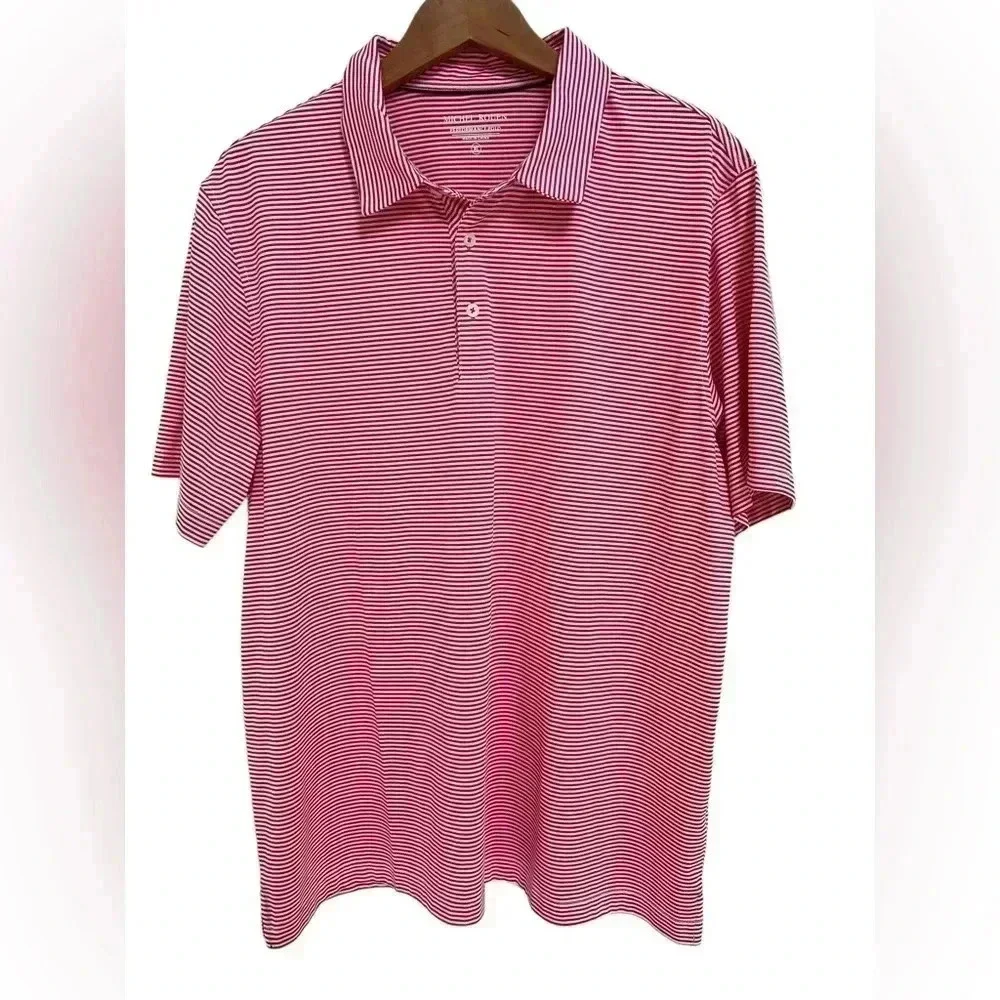 Michel Rouen Red & White Stripe Short Sleeve Men’s Golf Polo - Picture 7 of 7